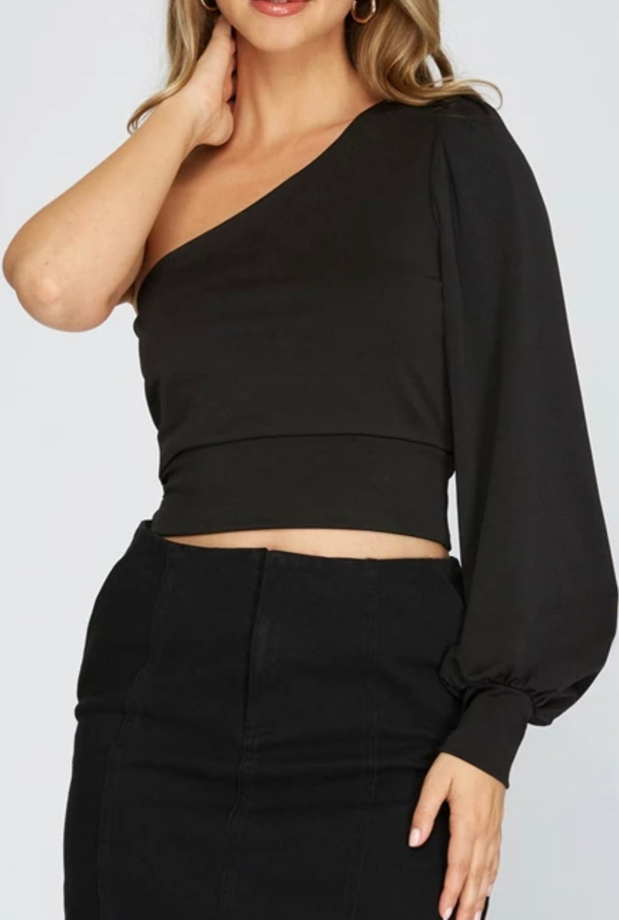 Long sleeve one shoulder top online