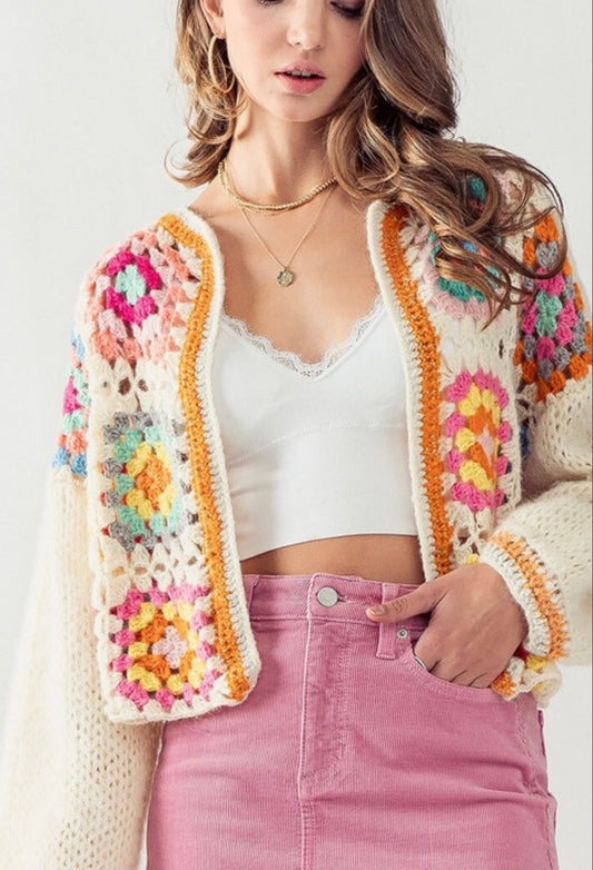 1381 Flower Crochet Cardigan