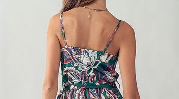 1225 Sleeveless V-Neck Floral Print Jumpsuit