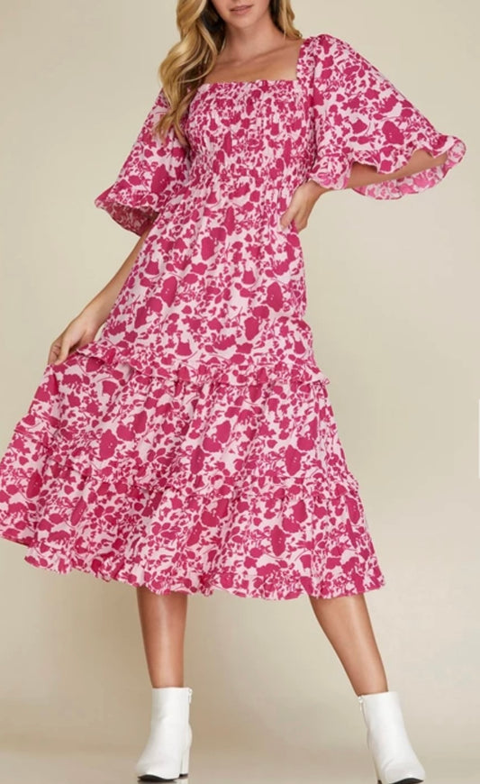 1451 Tiered Midi Print Dress