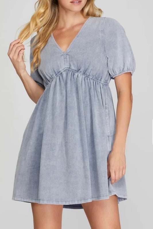 1452 S/S  V Neck Dress