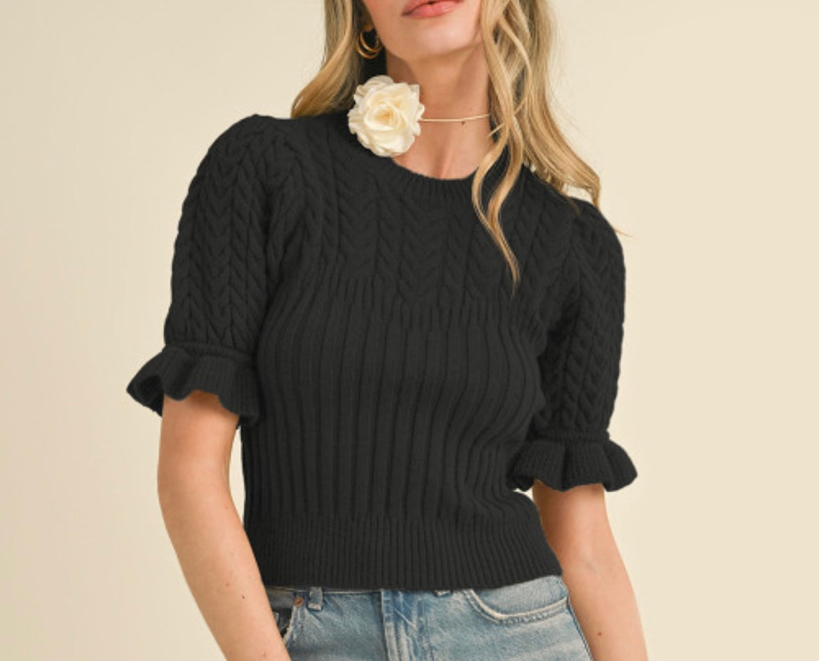 1599 Cable Knit Puff Sweater